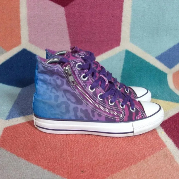 Converse All Star Chuck Taylor Purple Blue Cheetah Size 6 - Picture 3 of 5